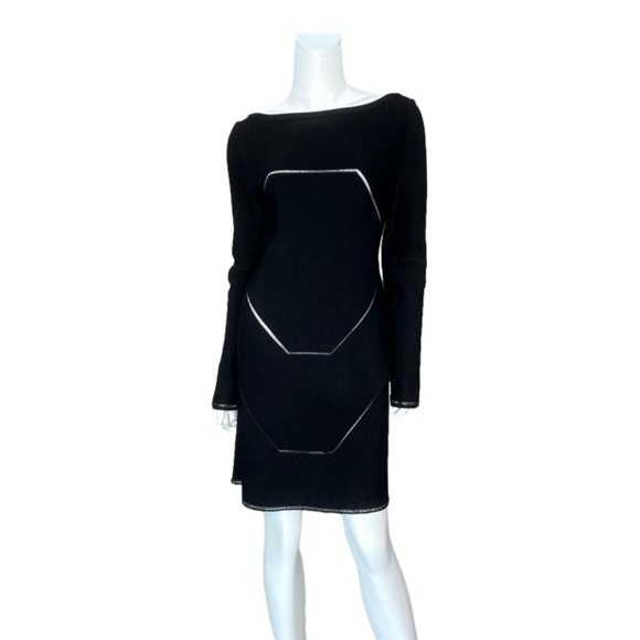 ALAIA Black Long Sleeve Geometric Cut-Out Above-Knee Bateau Neck Dress - Picture 1 of 12